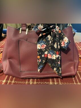 Steve Madden Burgundy Tote Bag with Floral Scarf